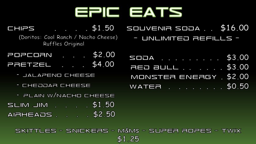 epic theater food menu